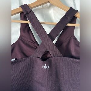 ALO Yoga Ribbed V-Neck Tank in Deep Plum